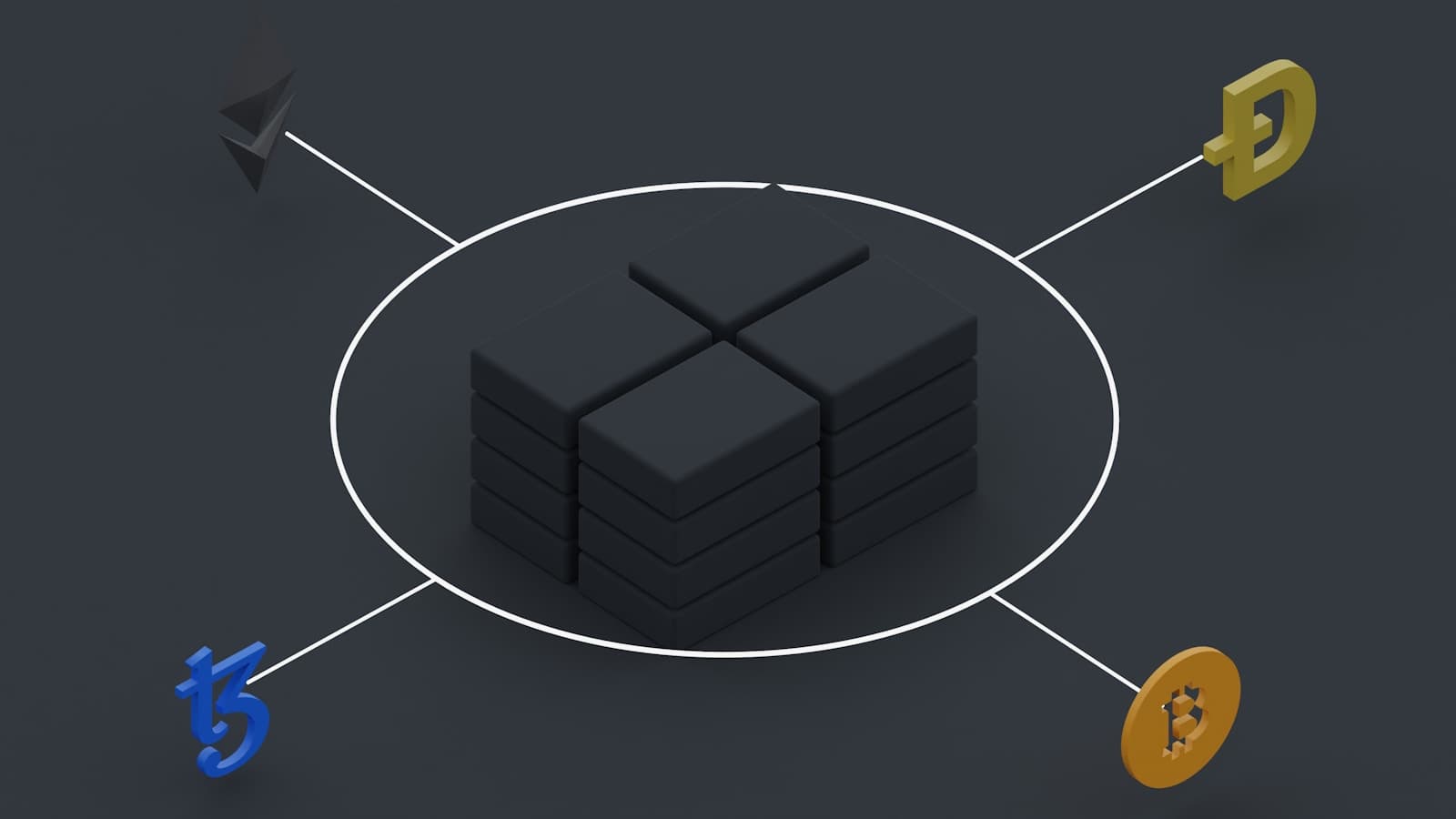 Abstract data pipeline architecture diagram on a monitor with connected nodes and workflow lines