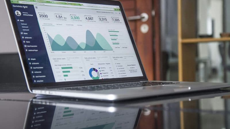 Analytics dashboard with marketing performance charts on a laptop screen