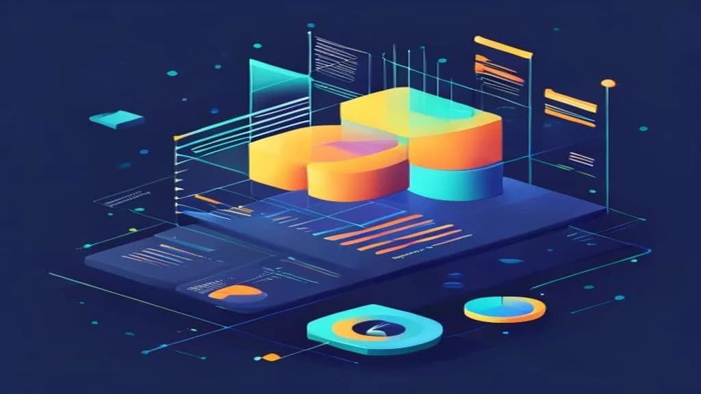 Isometric illustration of a digital advertising analytics dashboard with line charts, bar graphs and channel breakdown panels representing a Google Demand Gen campaign