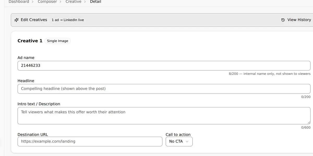 Edit Existing LinkedIn Creatives product screenshot