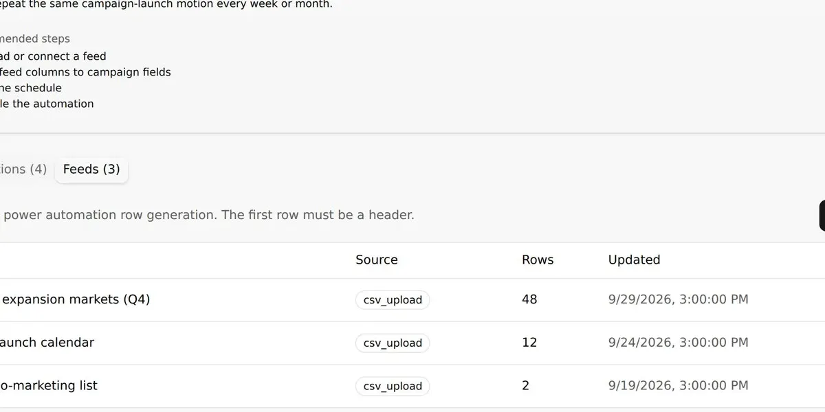 Upload and Manage Automation Feeds product screenshot