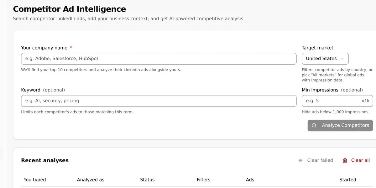 Start and Track a Competitor Analysis product screenshot