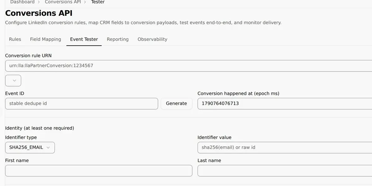 Test a LinkedIn Conversion Event product screenshot