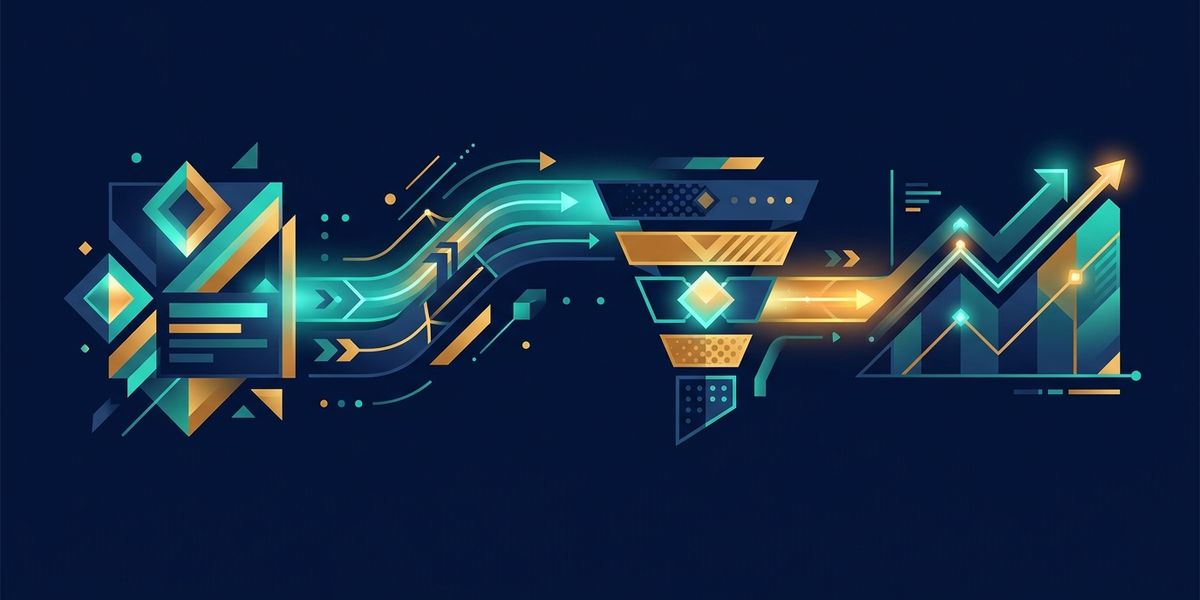 Abstract pipeline connecting a Google ad signal to CRM qualification and revenue value.