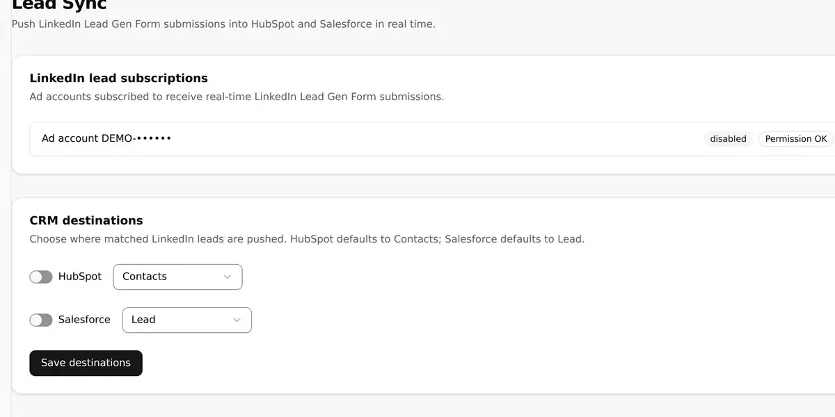 Sync LinkedIn Lead Gen Responses to Your CRM product screenshot