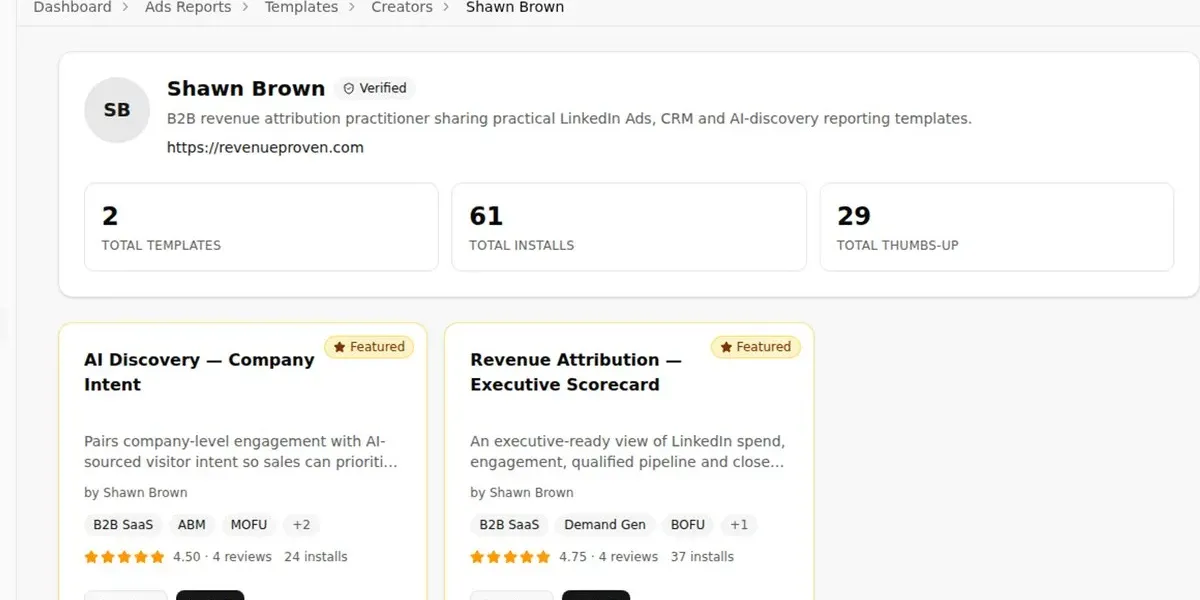 Template Creator Profiles product screenshot