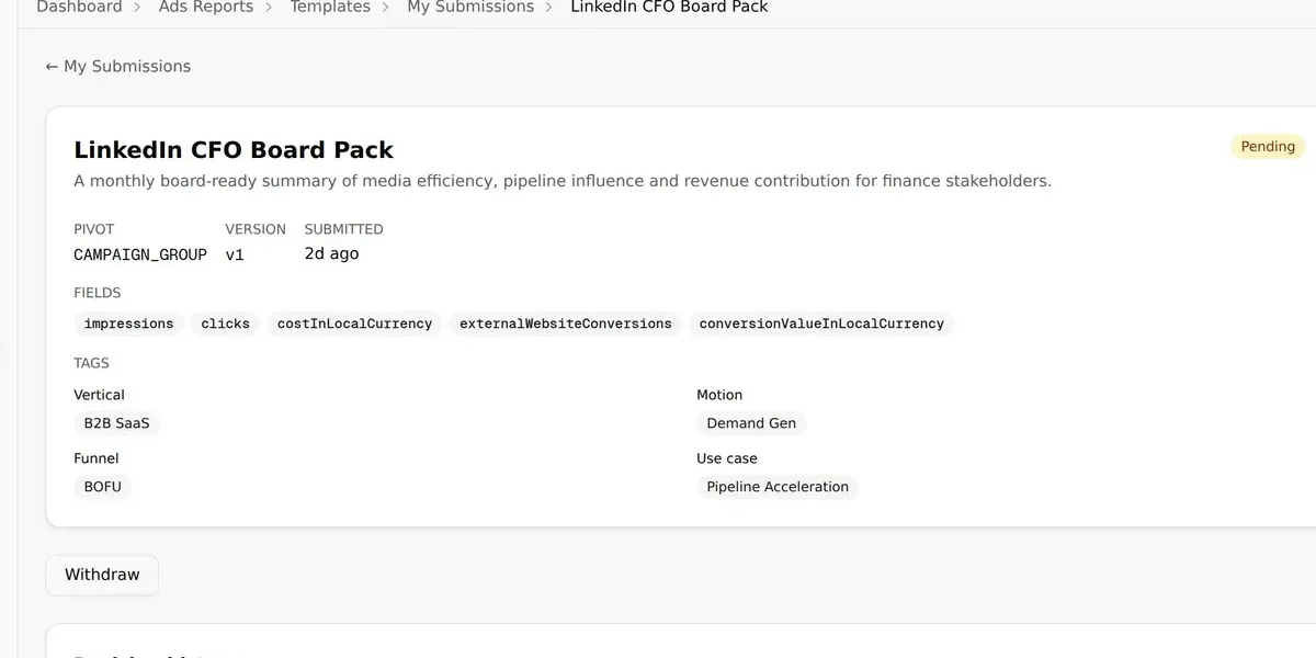 Review Template Submission Status and Feedback product screenshot