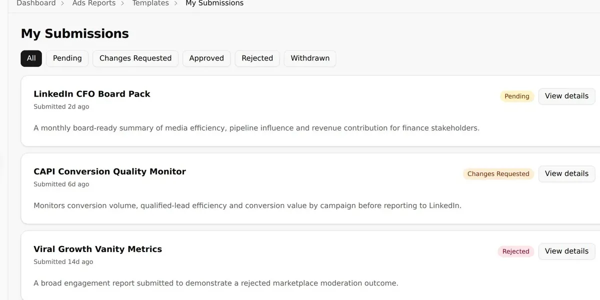 Manage Your Template Submissions product screenshot